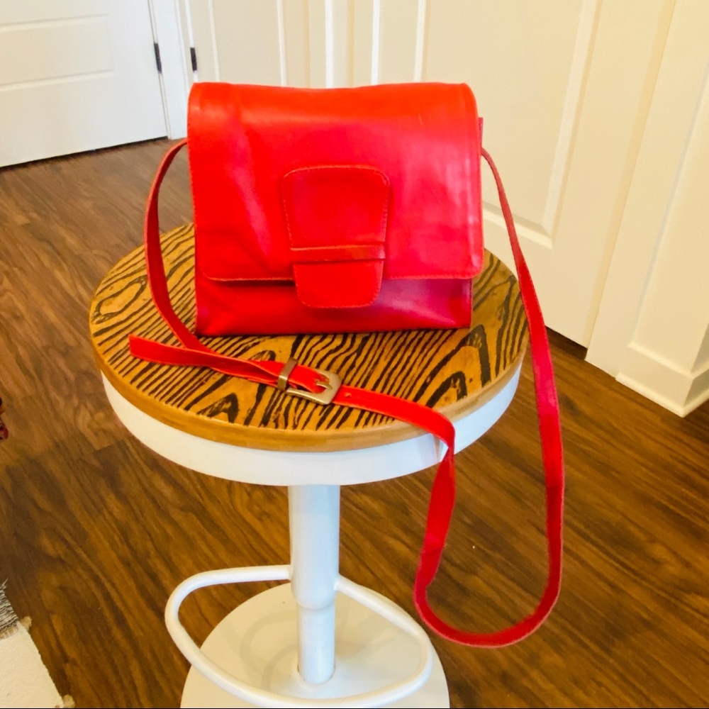 Kenneth Cole Red Genuine Leather Crossbody Saddle Bag